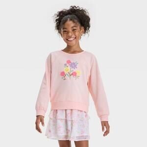 Cat & Jack NWT Girls Long Sleeve French Terry Floral Pullover Sweatshirt S (6/7)